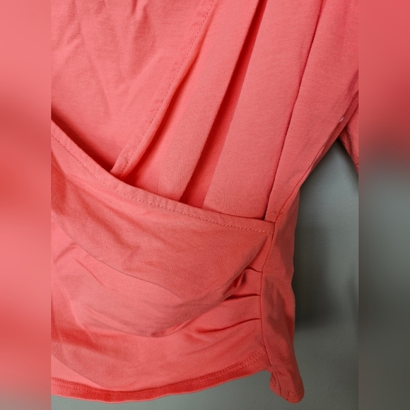 By Anthropologie Women's Puff-Sleeve Wrap Top in Pink Rose, Size MEDIUM - Picture 7 of 11